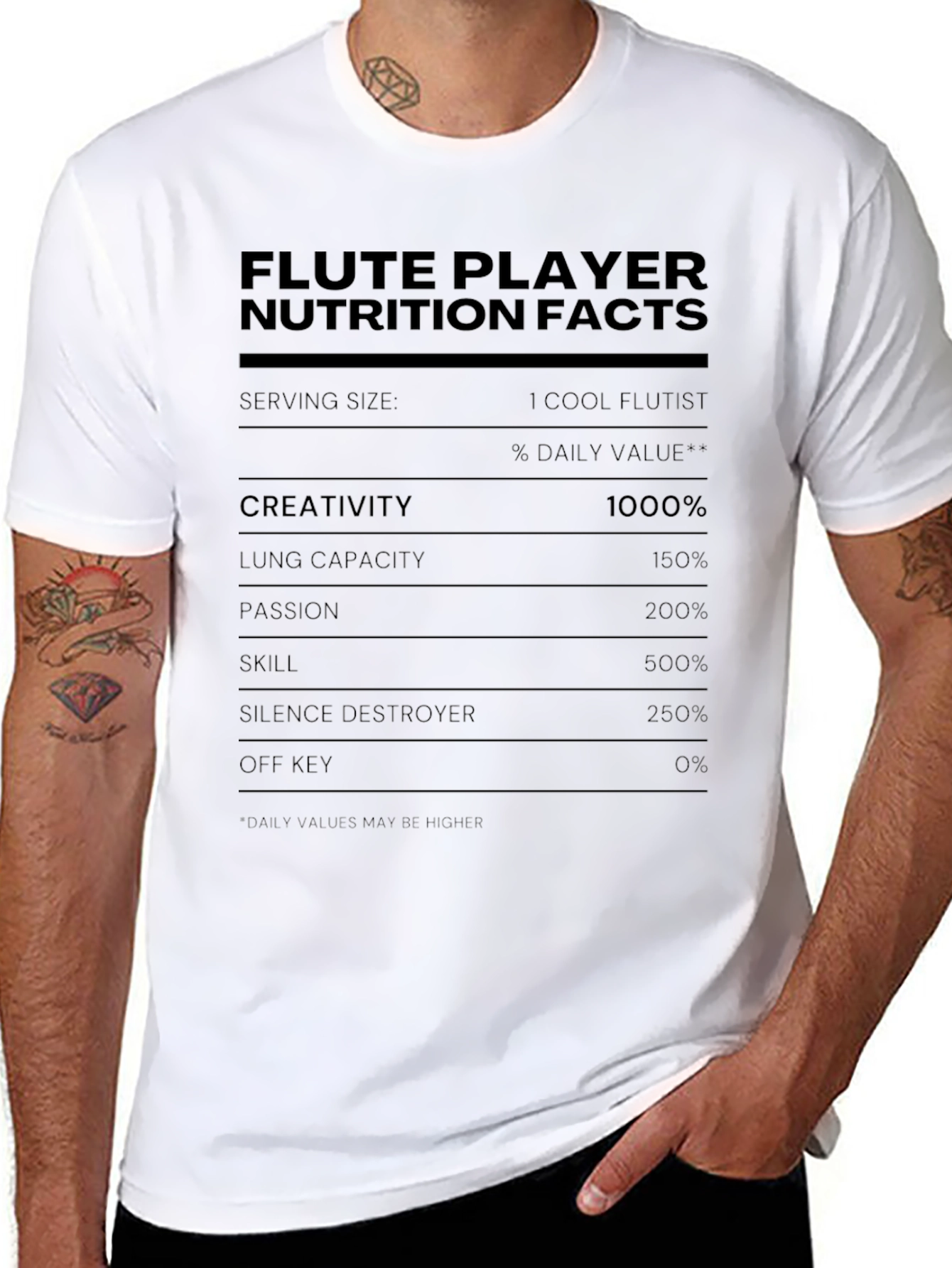 Black Flute Player Nutrition Facts Novelty T-Shirt view 8