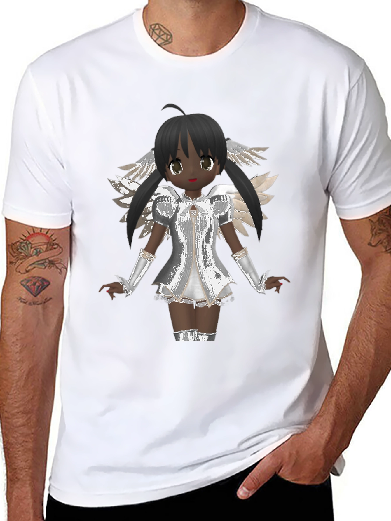 Black Anime Angel Graphic T-Shirt - Black Cotton Tee view 8