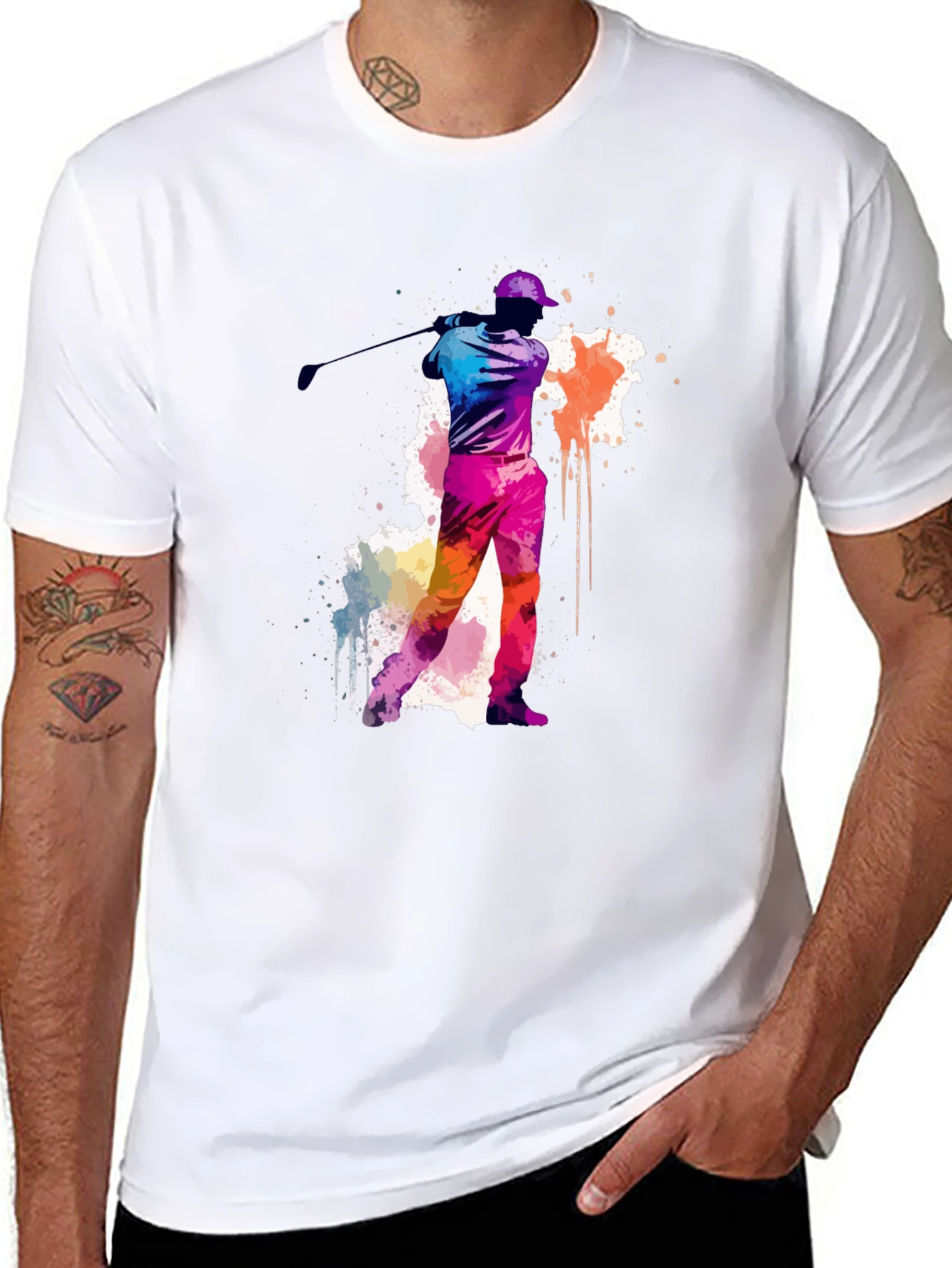 Black Golfing Watercolor Tee - Black Cotton T-Shirt view 8