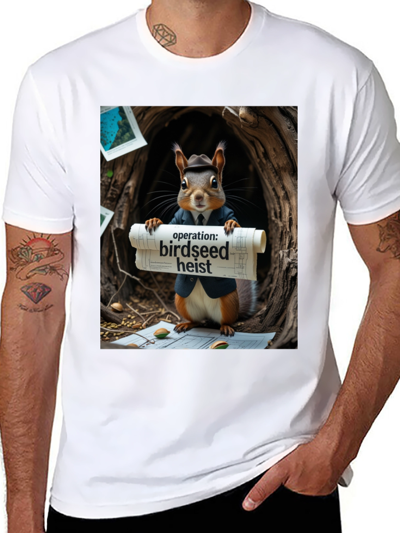 Black Birdseed Heist Squirrel T-Shirt view 8