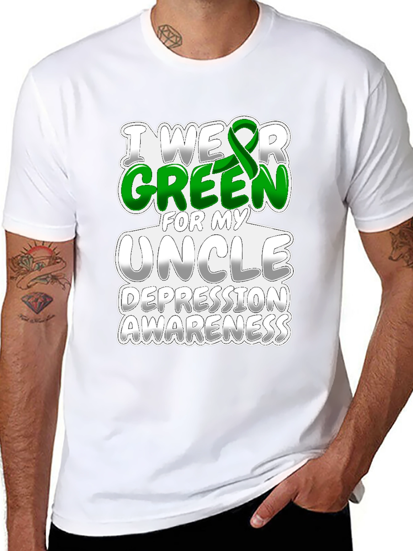 Black I Wear Green for My Uncle Depression Awareness T-Shirt view 8