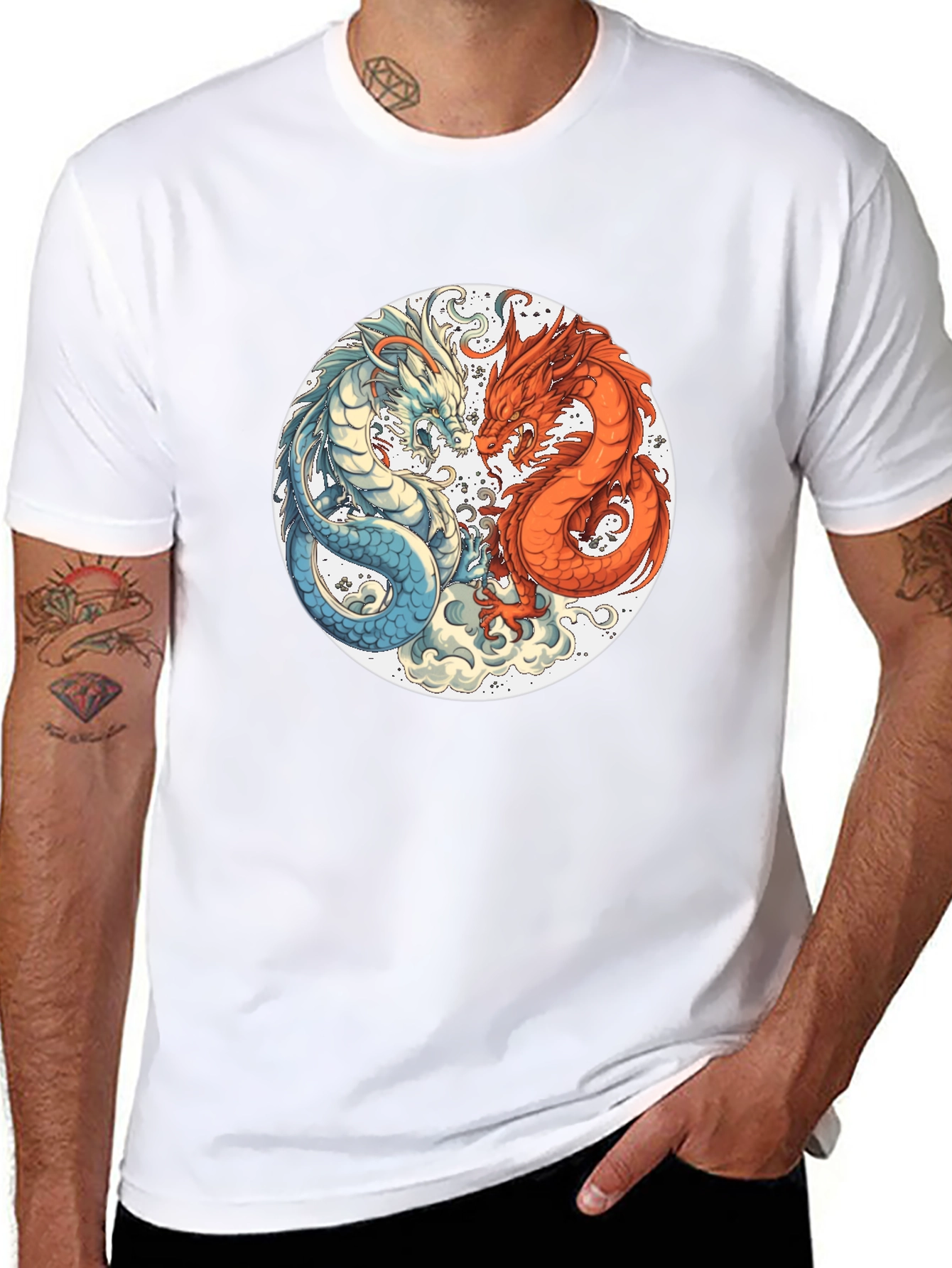 Black Yin Yang Dragons Graphic Tee - Black T-Shirt view 8