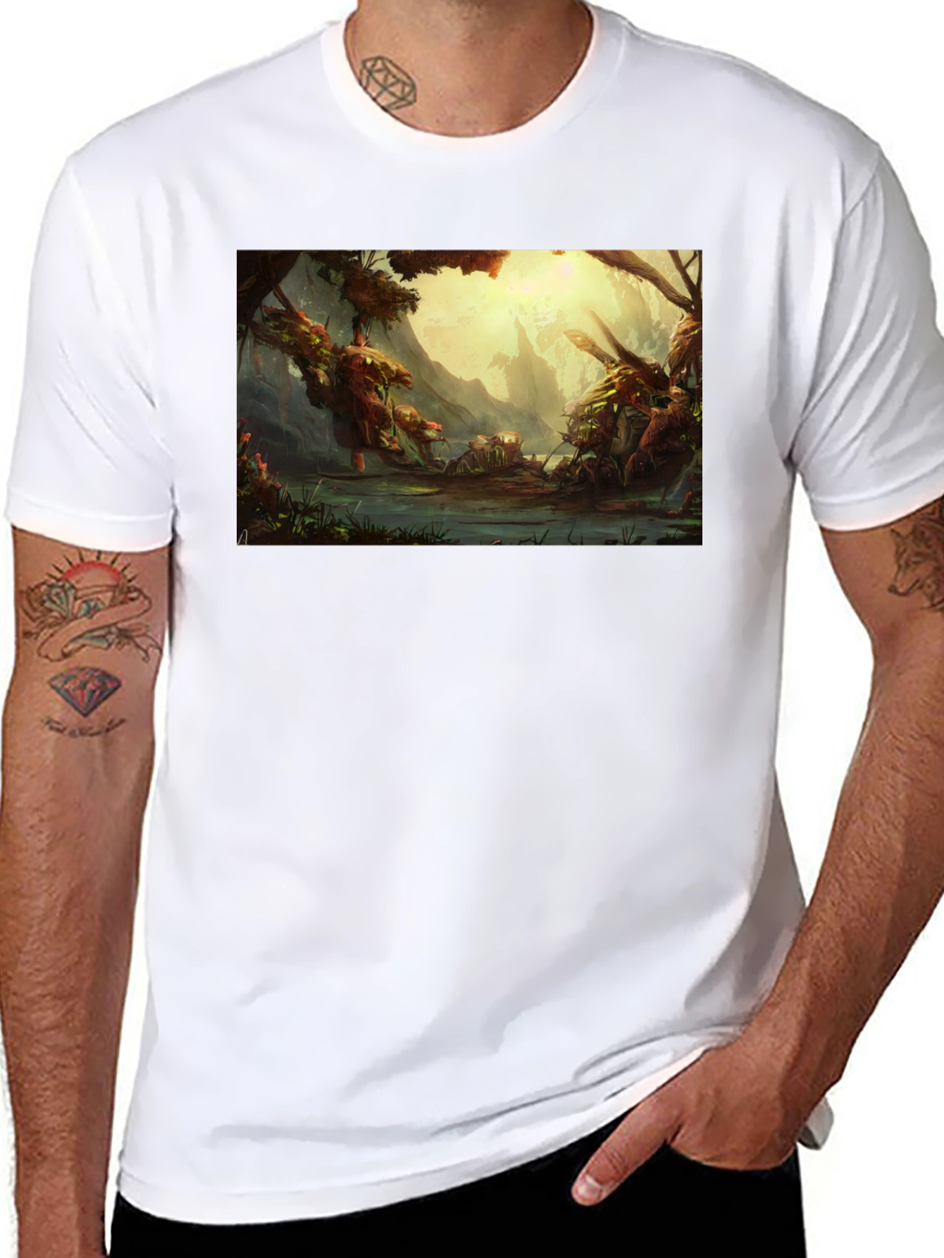 Black Fantasy Landscape Graphic Tee - Soft Cotton Black T-Shirt view 8