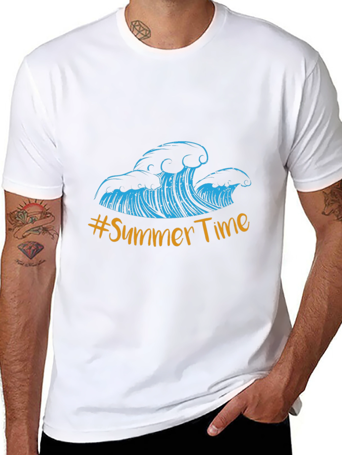 Black Summer Time Waves Graphic Tee - Black Cotton Blend view 8