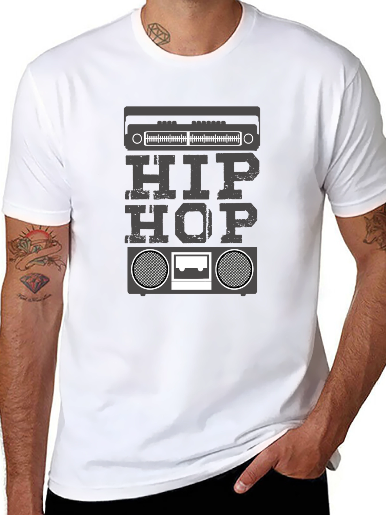 Black Hip Hop Boombox Graphic T-Shirt - Black view 8