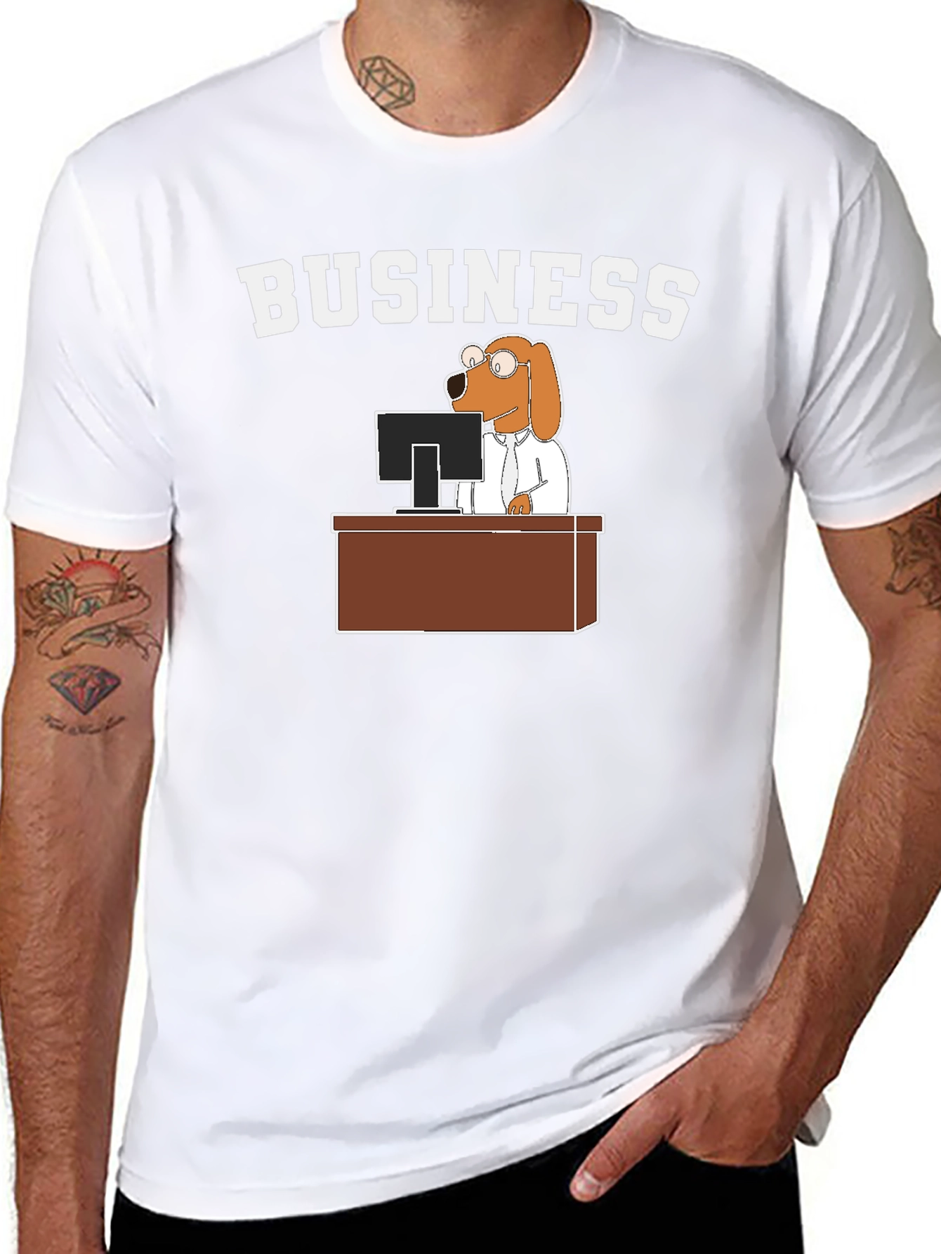 Black Business Dog T-Shirt - Funny Cartoon Tee view 8