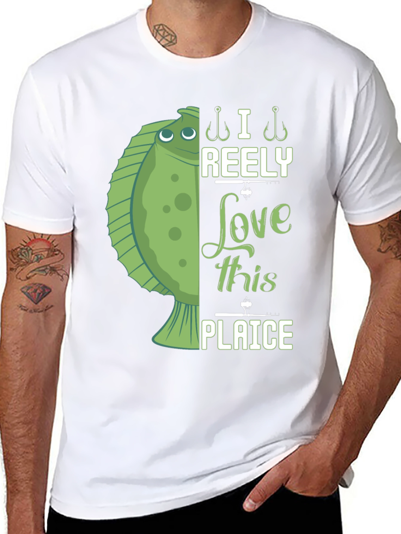 Black Funny Fishing T-Shirt - I Reely Love This Plaice view 8