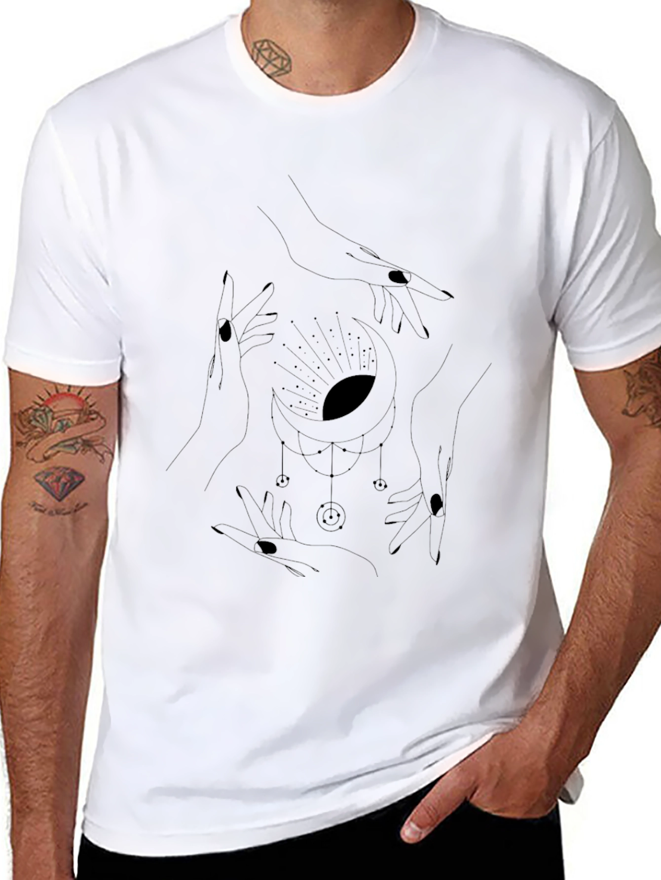 Black Mystic Moon Hands Graphic Black Tee view 8
