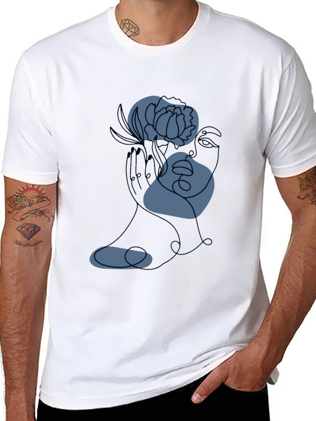 Black Abstract Floral Line Art Tee - Modern Graphic T-Shirt view 8