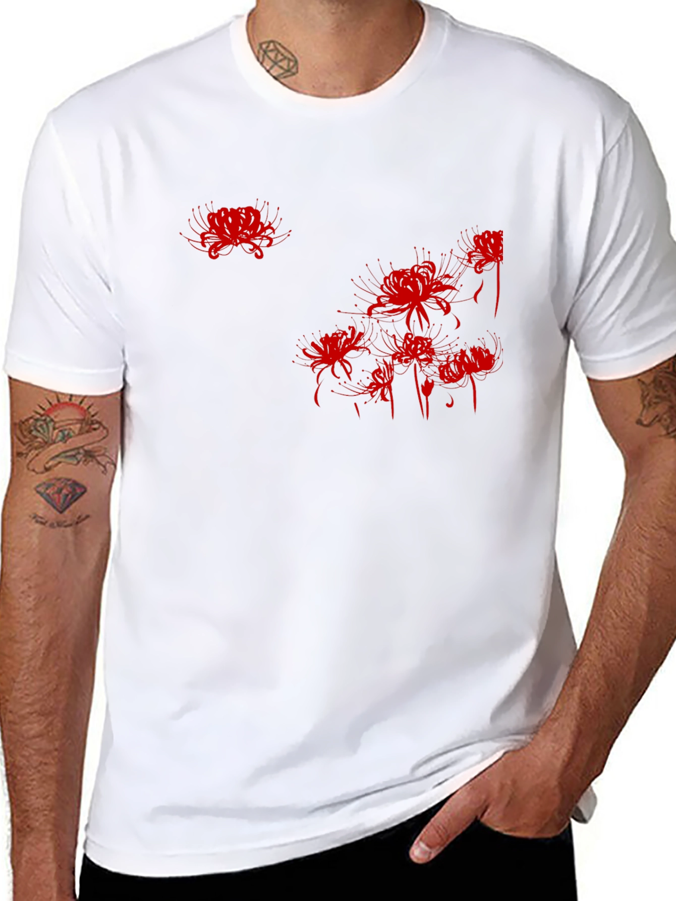 Black Red Spider Lily Graphic Tee - Men's Black T-Shirt view 8