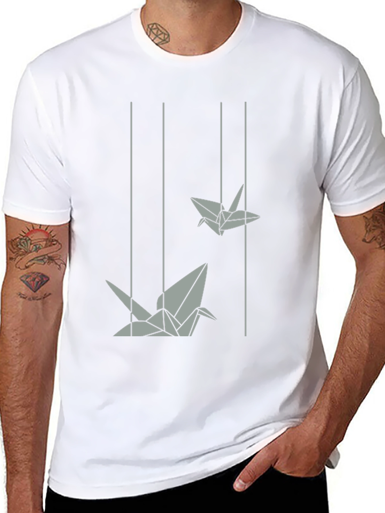 Black Origami Crane Graphic Tee - Modern Style view 8