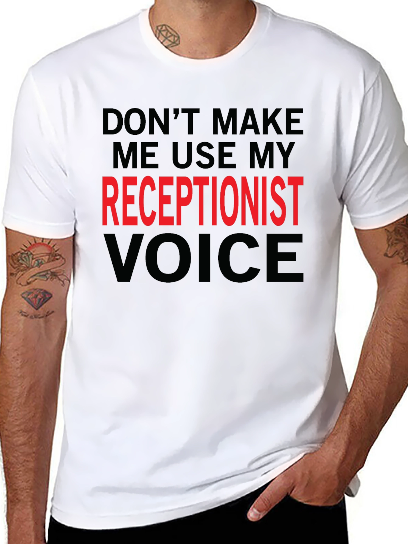 Black Funny Receptionist Voice T-Shirt - Black view 8