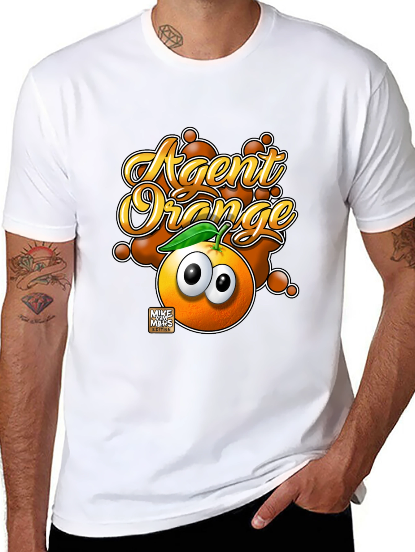 Black Agent Orange Graphic T-Shirt - Funny Cartoon Fruit Tee view 8