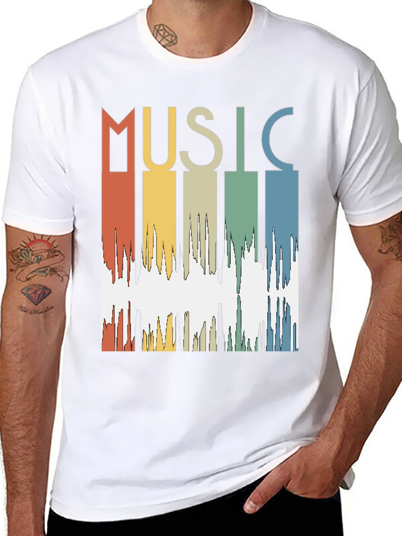 Black Retro Music Waveform Graphic Tee view 8
