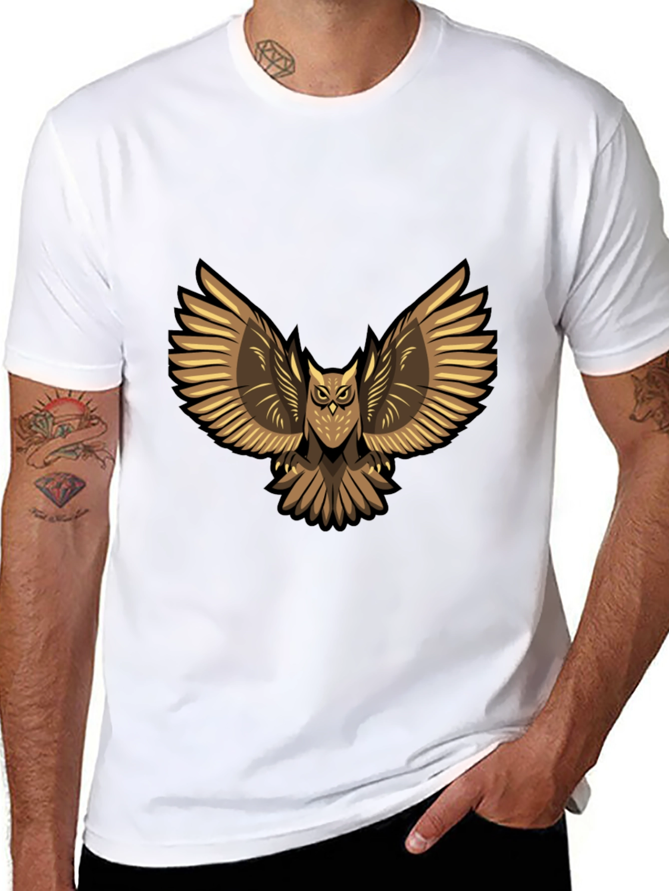 Black Owl Graphic Print Black T-Shirt view 8