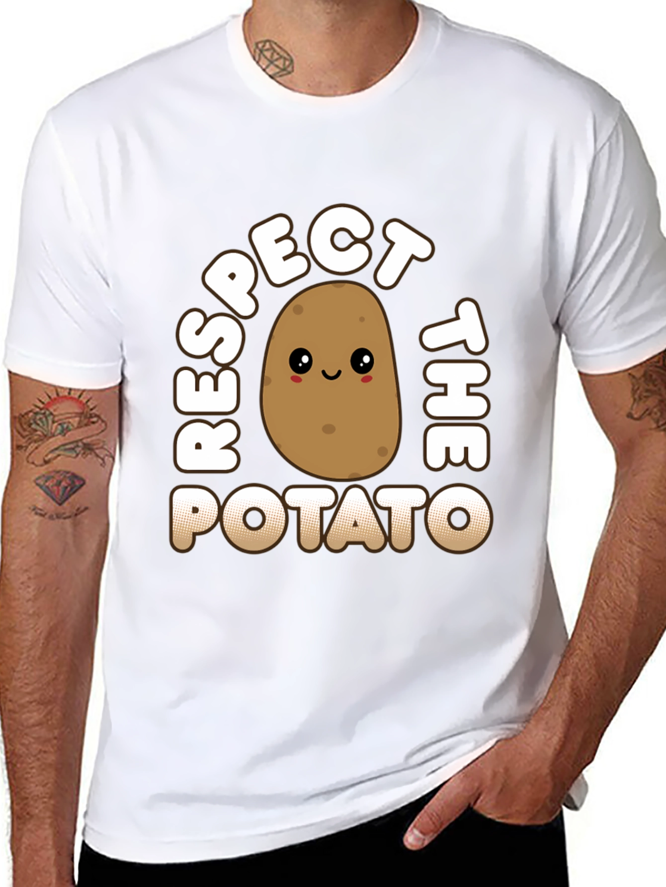 Black Respect the Potato Graphic T-Shirt - Funny Food Tee view 8