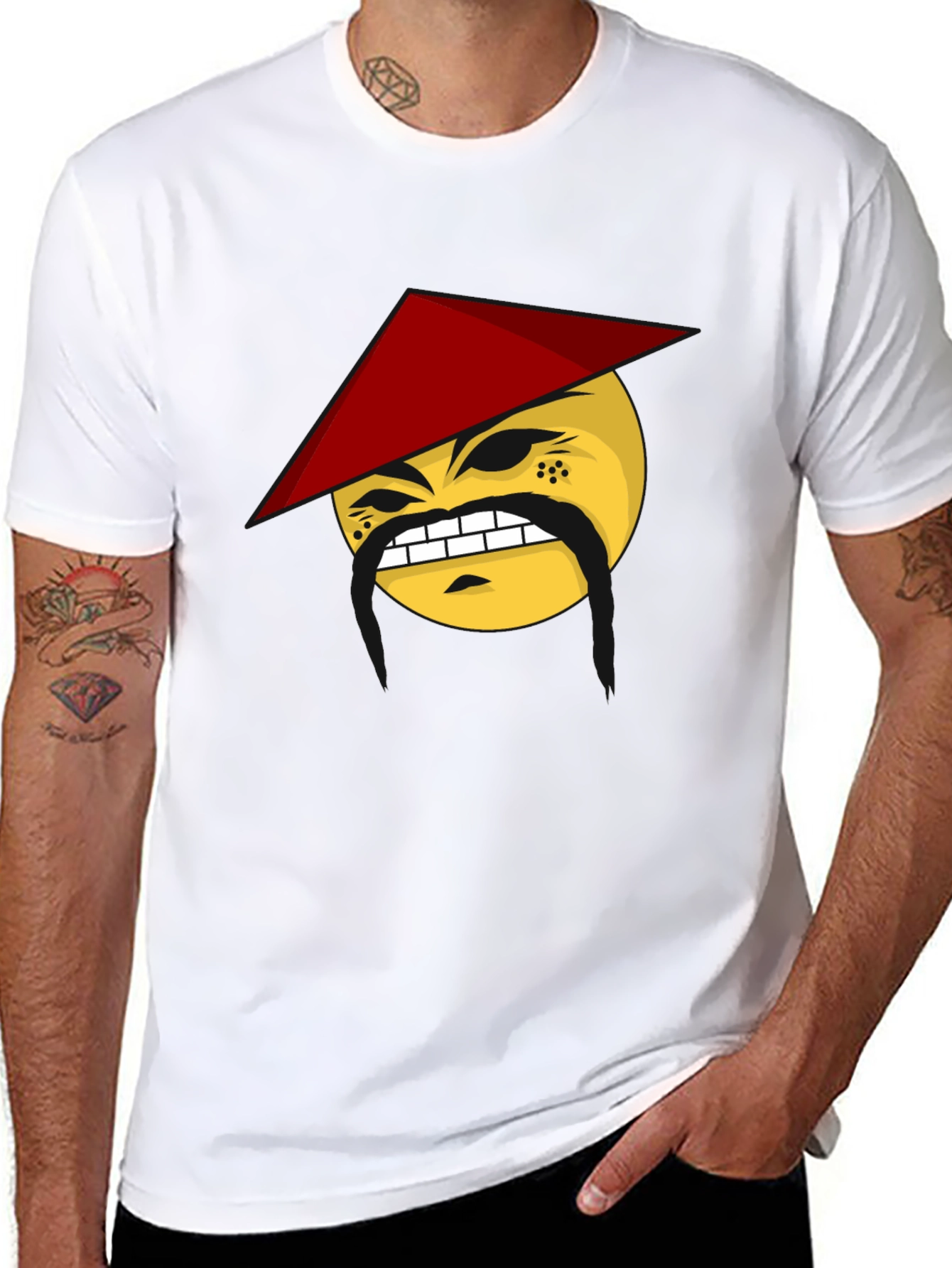 Black Funny Emoji T-Shirt - Angry Asian Man view 8
