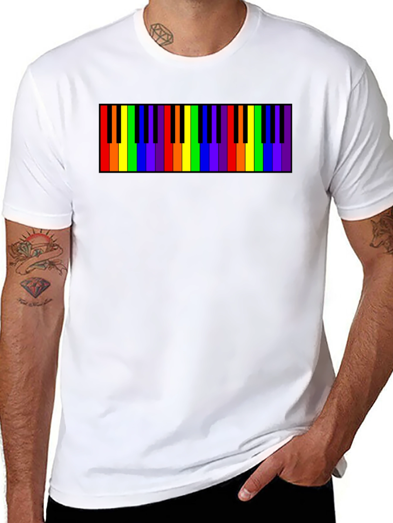 Black Rainbow Piano Keys Graphic Tee - Black Cotton T-Shirt view 8