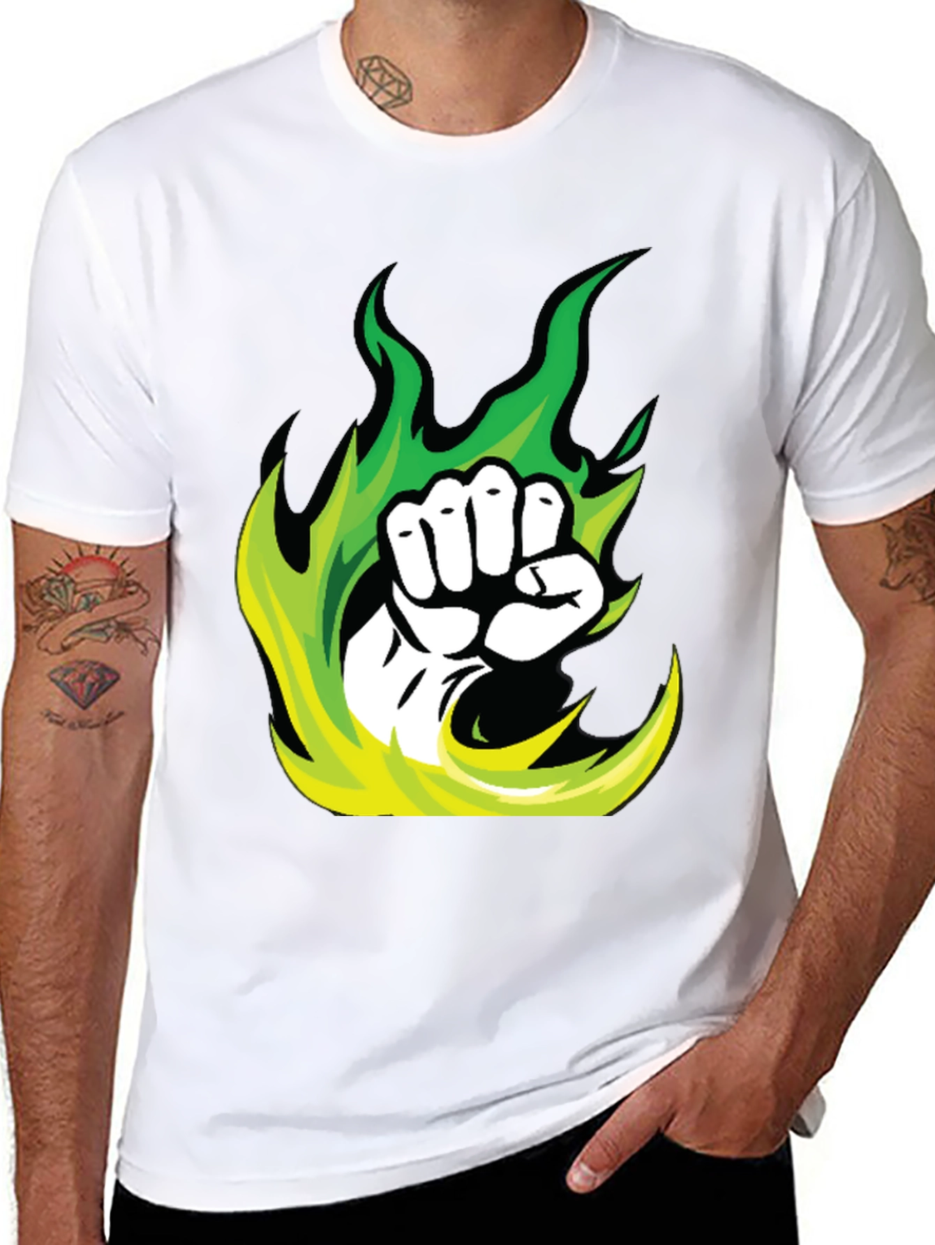 Black Fiery Fist Graphic Tee - Black Cotton Blend T-Shirt view 8