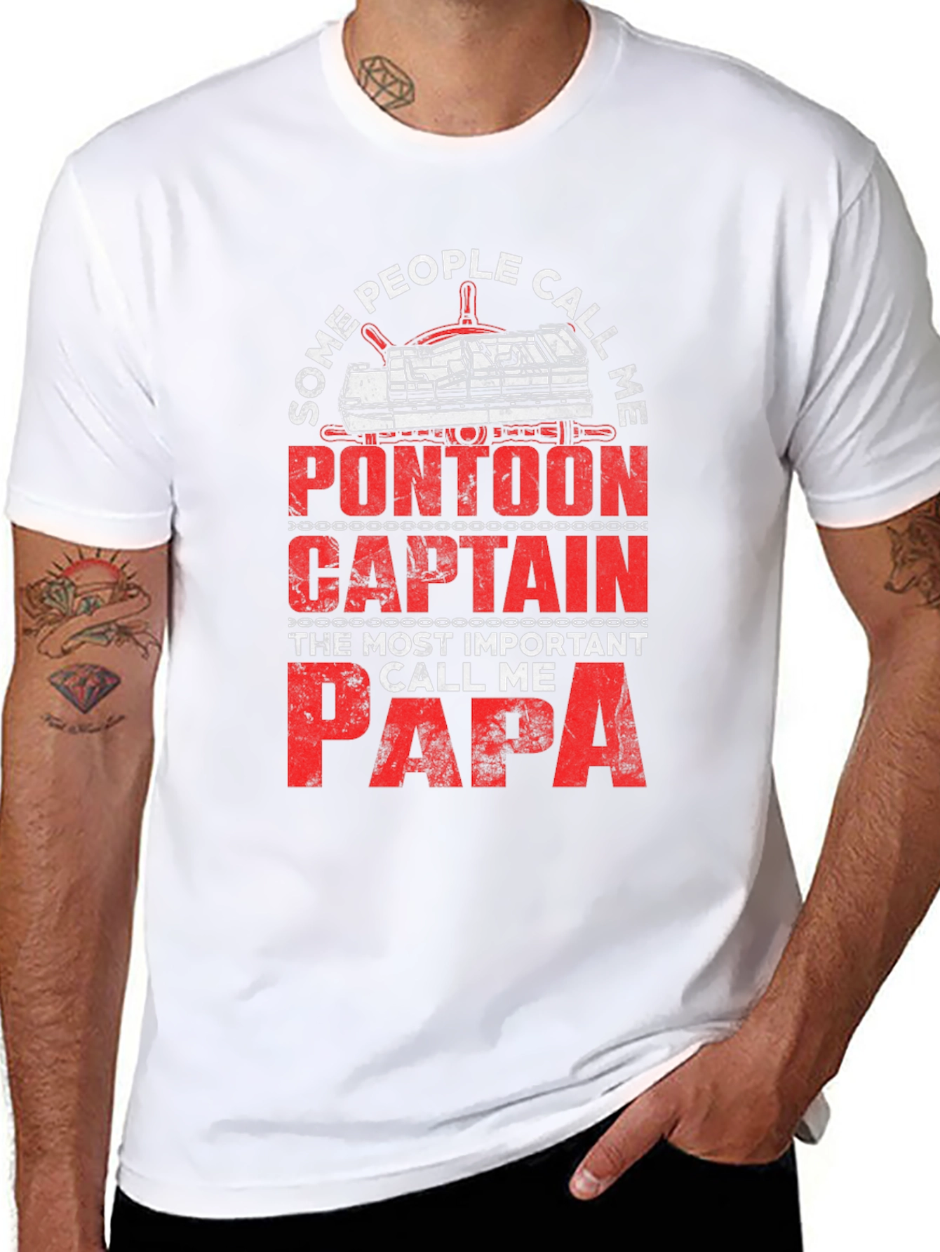 Black Pontoon Captain Papa T-Shirt view 8