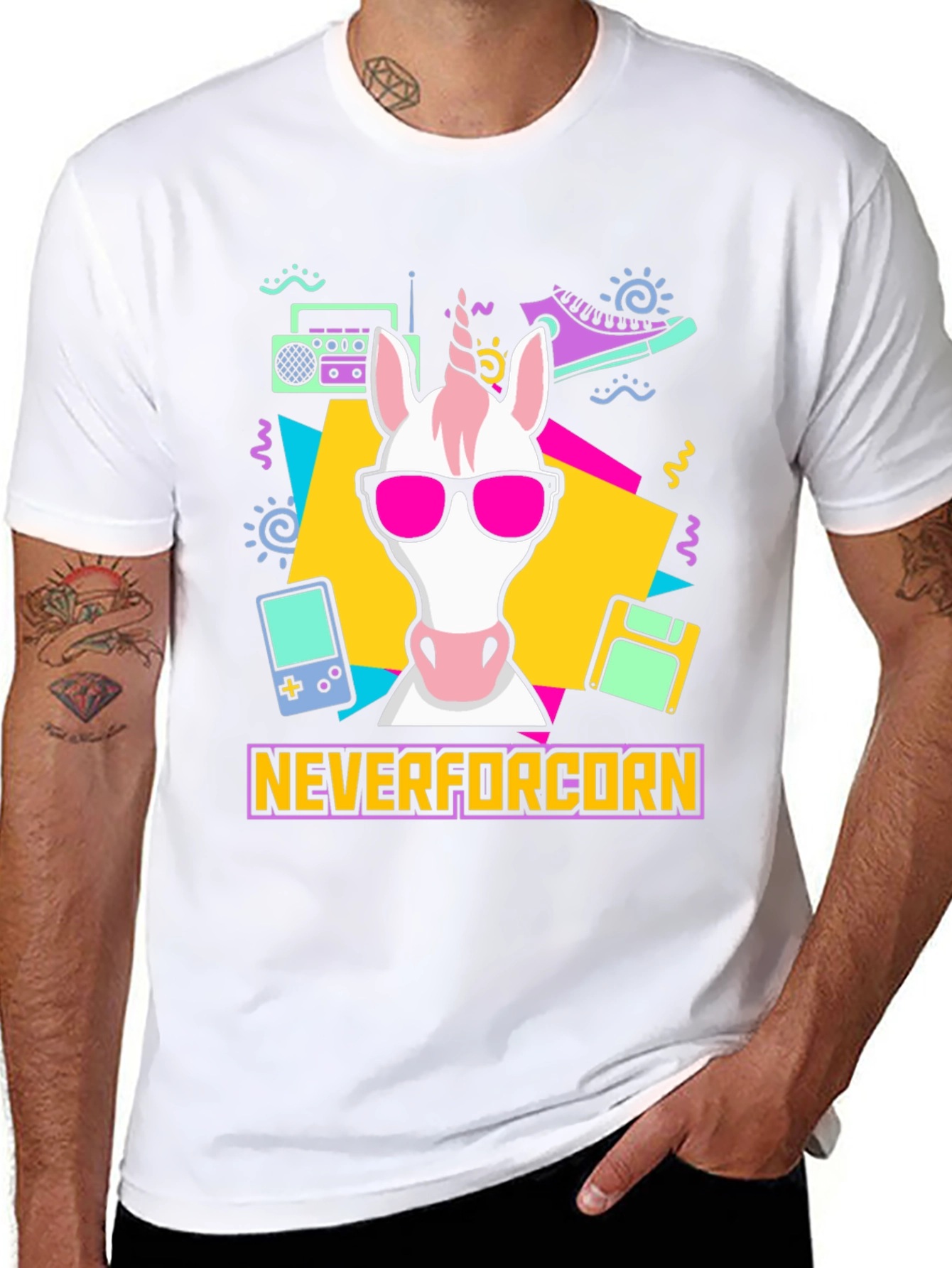Black NeverforCORN 80s Retro Unicorn T-Shirt view 8