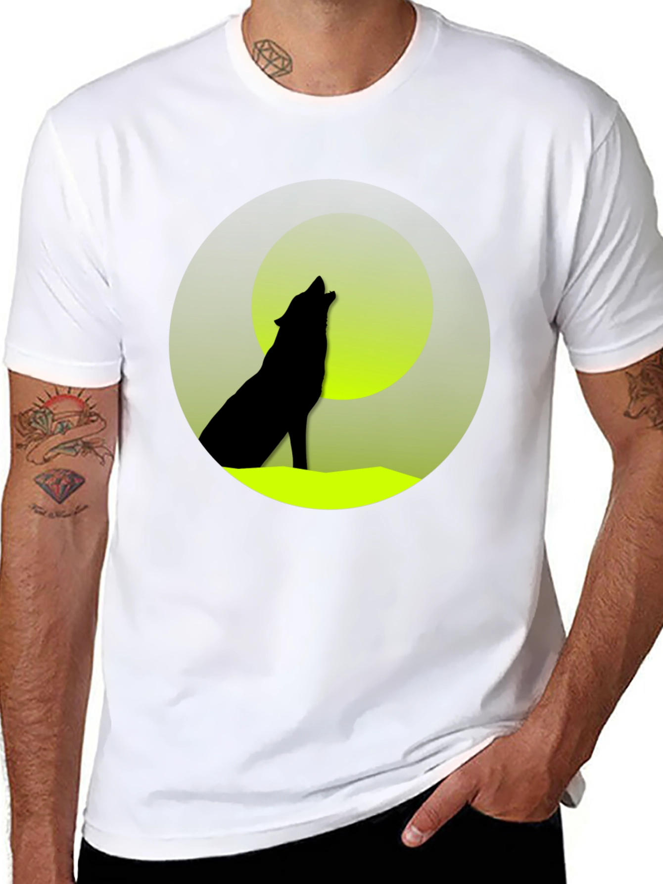 Black Wolf Howling at Moon Graphic Tee view 8