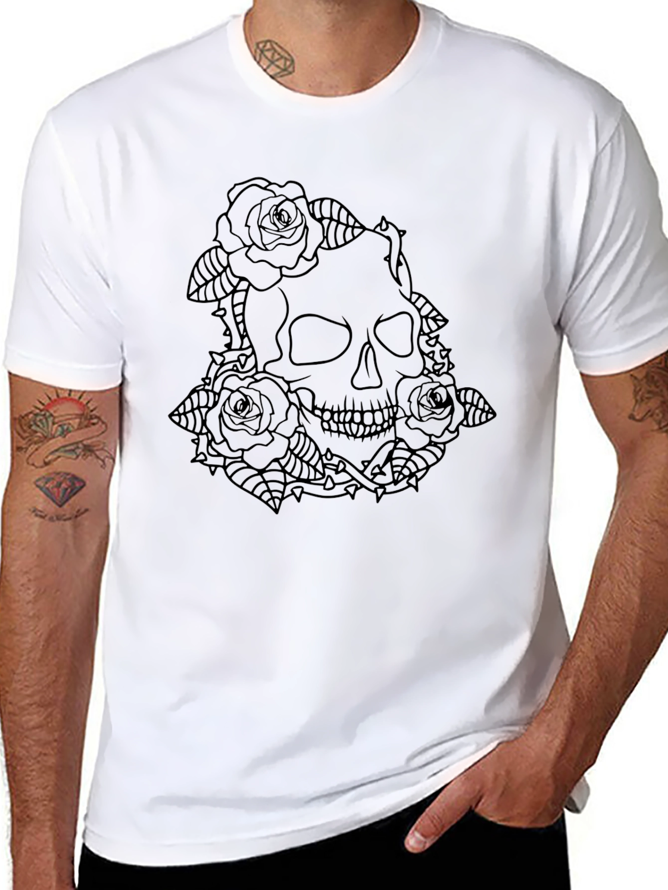 Black Skull & Roses Graphic Tee - Edgy Dark Style view 8