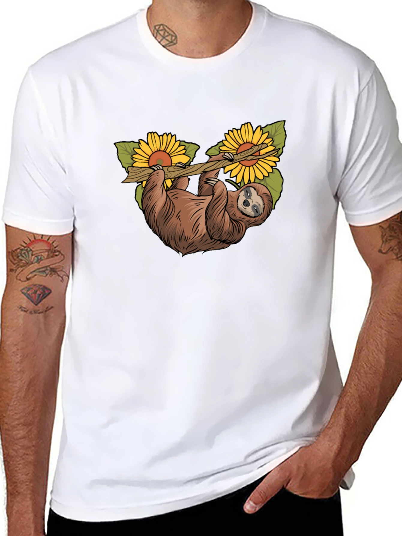 Black Sloth & Sunflower Graphic T-Shirt - Unique Design view 8