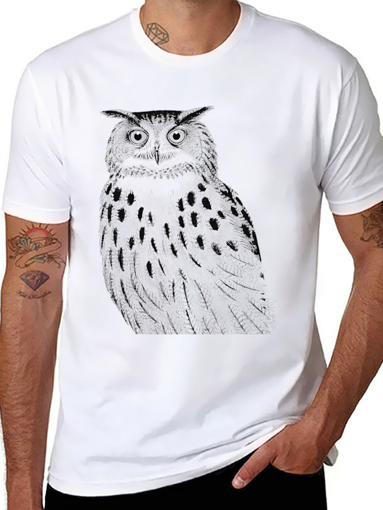 Black Owl Graphic Print Black T-Shirt view 8
