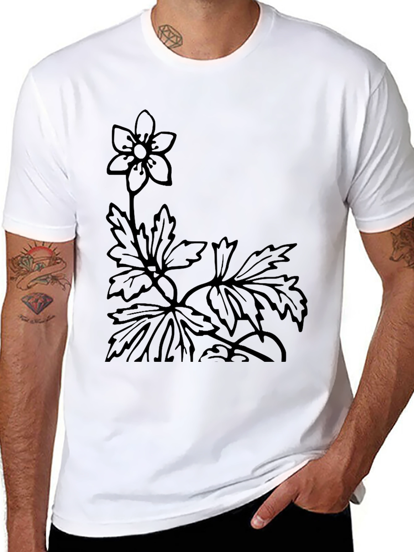 Black Floral Print Black T-Shirt view 8