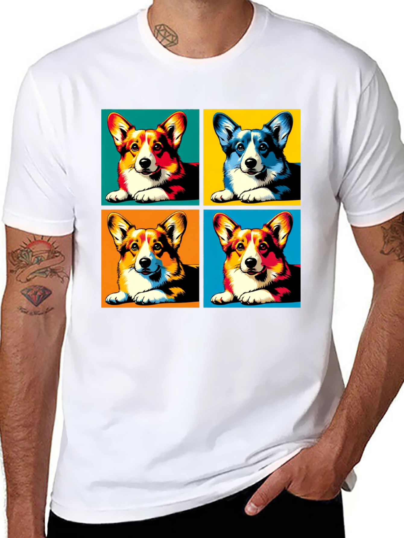 Black Pop Art Corgi Dog T-Shirt view 8