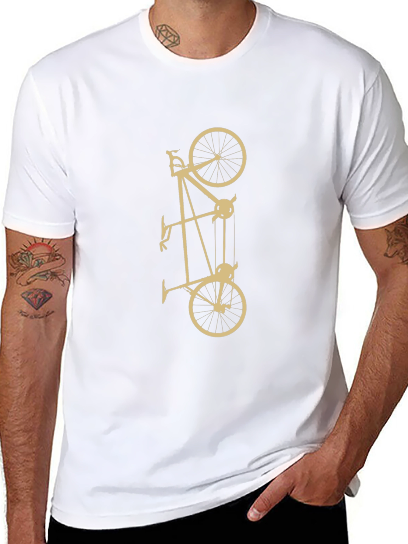 Black Unique Black T-Shirt with Bicycle Pulley Design view 8