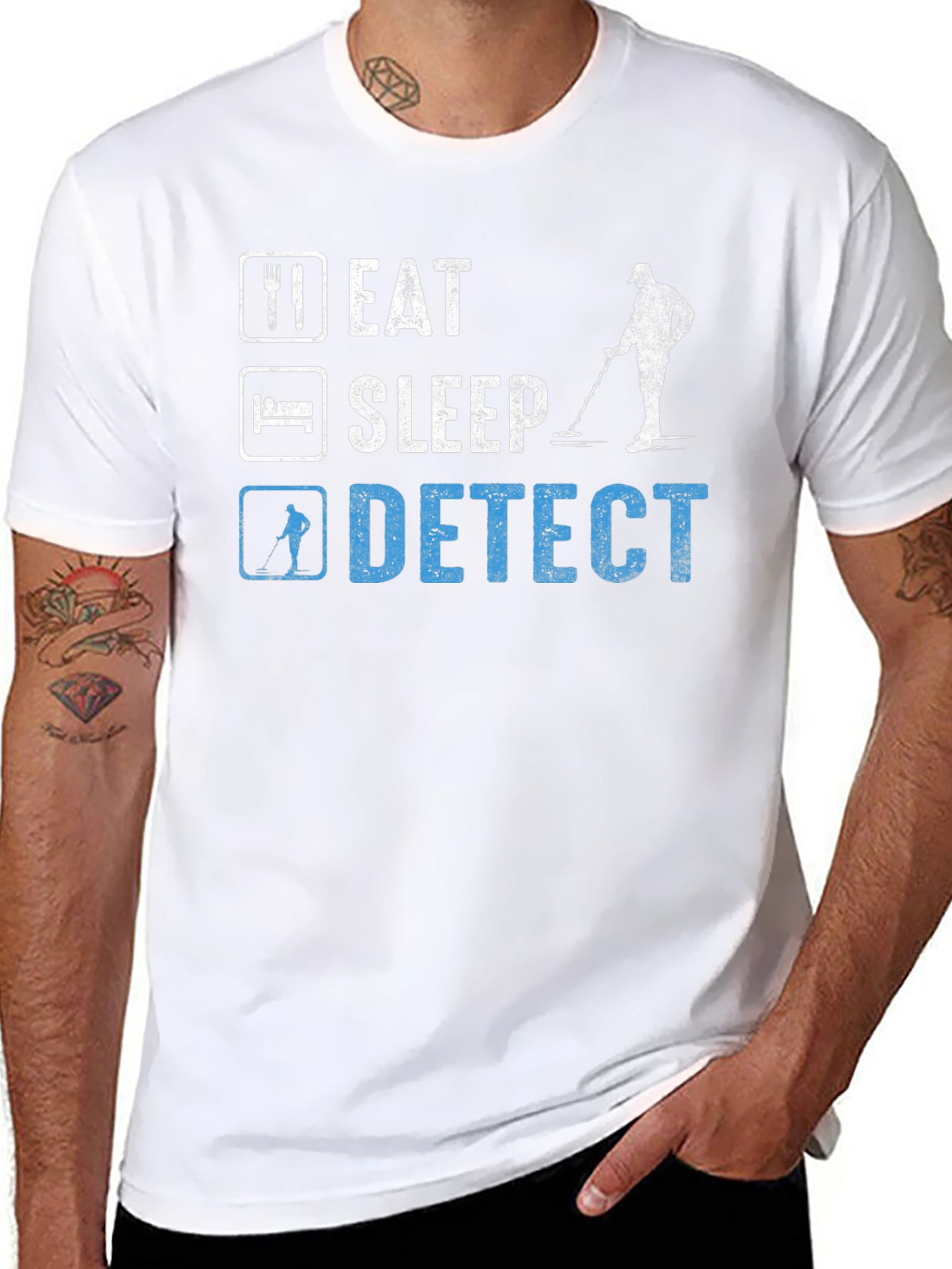 Black Eat Sleep Detect T-Shirt Metal Detecting Hobby Tee view 8