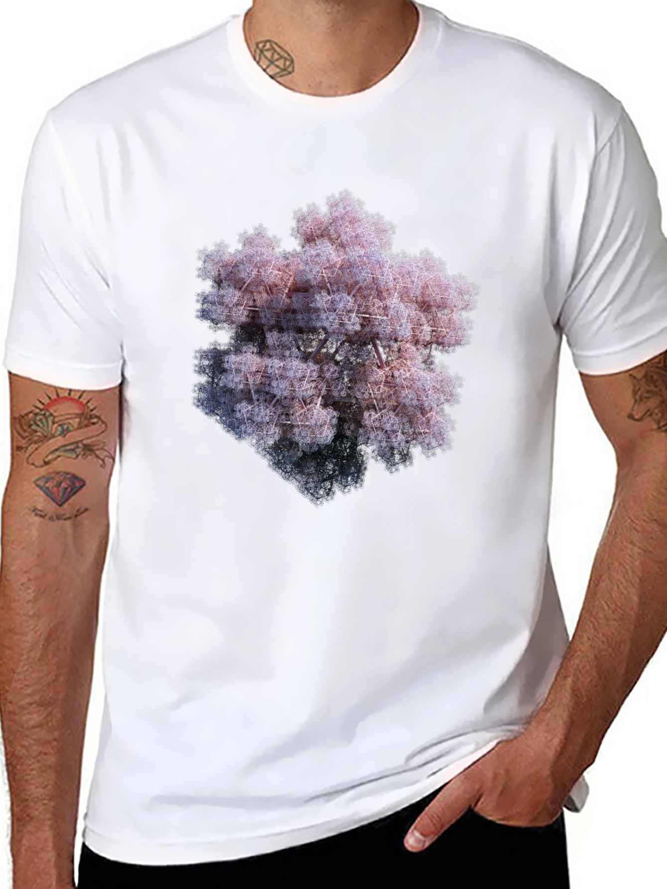 Black Geometric Fractal Art T-Shirt view 8