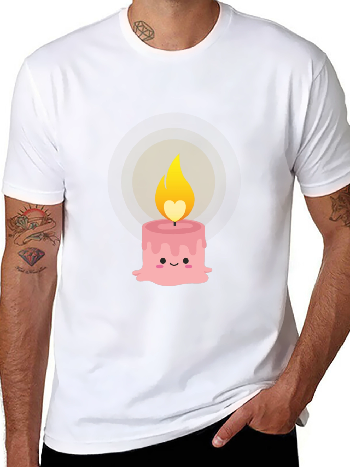 Black Cute Kawaii Candle Graphic Tee - Black Cotton T-Shirt view 8