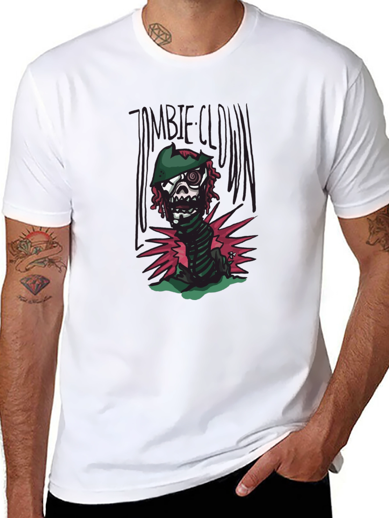 Black Zombie Clown Graphic Tee - Black Cotton T-Shirt view 8