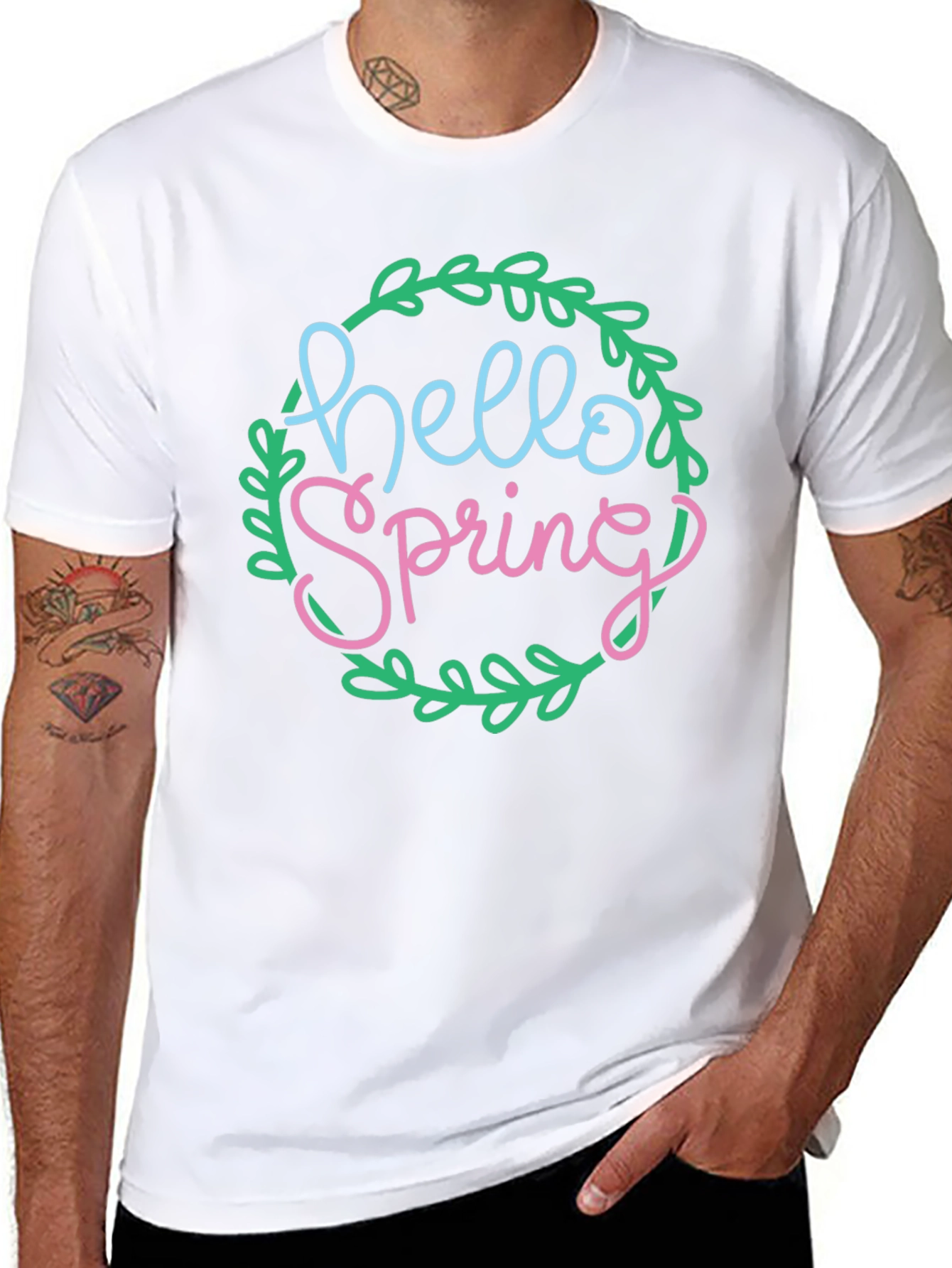 Black Hello Spring T-Shirt - Black Crew Neck Tee view 8