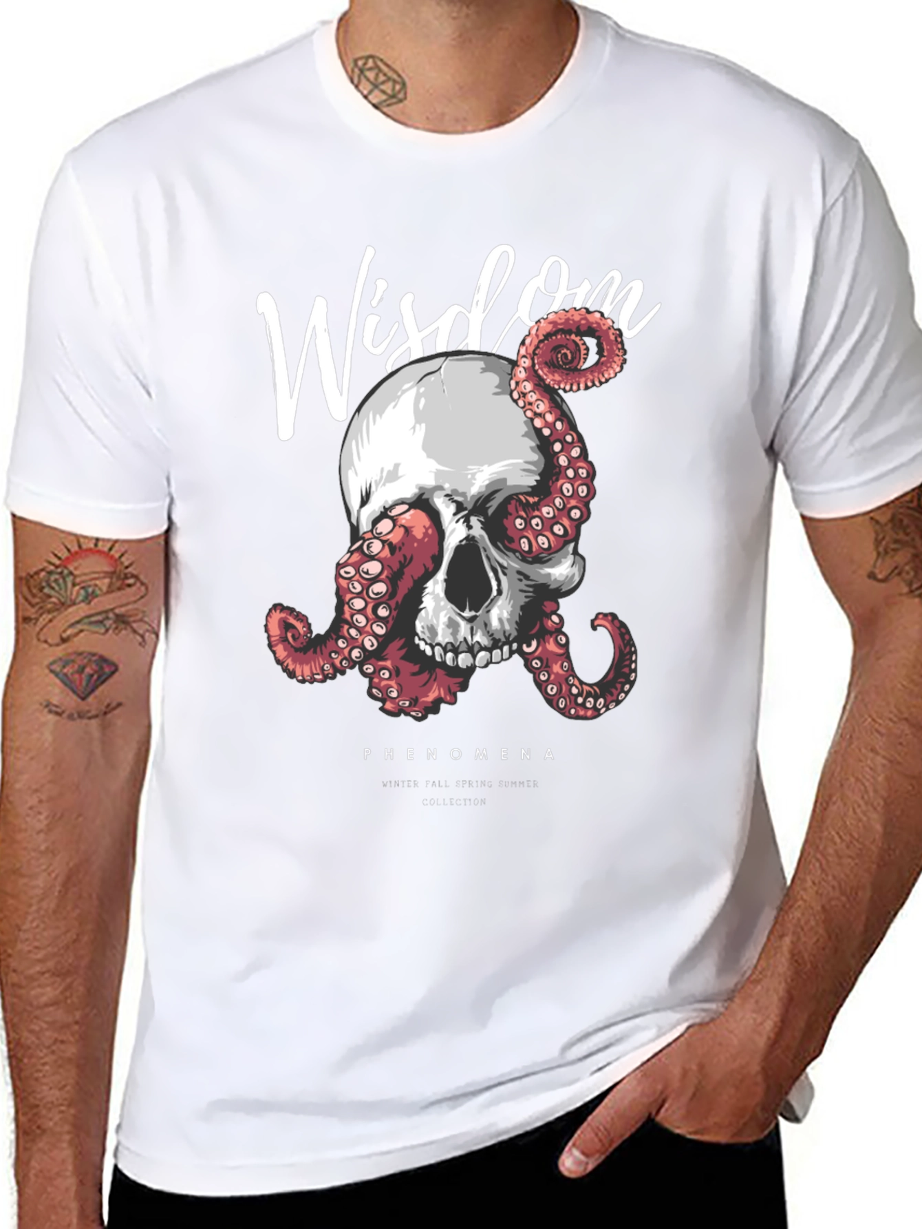 Black Wisdom Skull & Octopus Graphic T-Shirt - Black view 8
