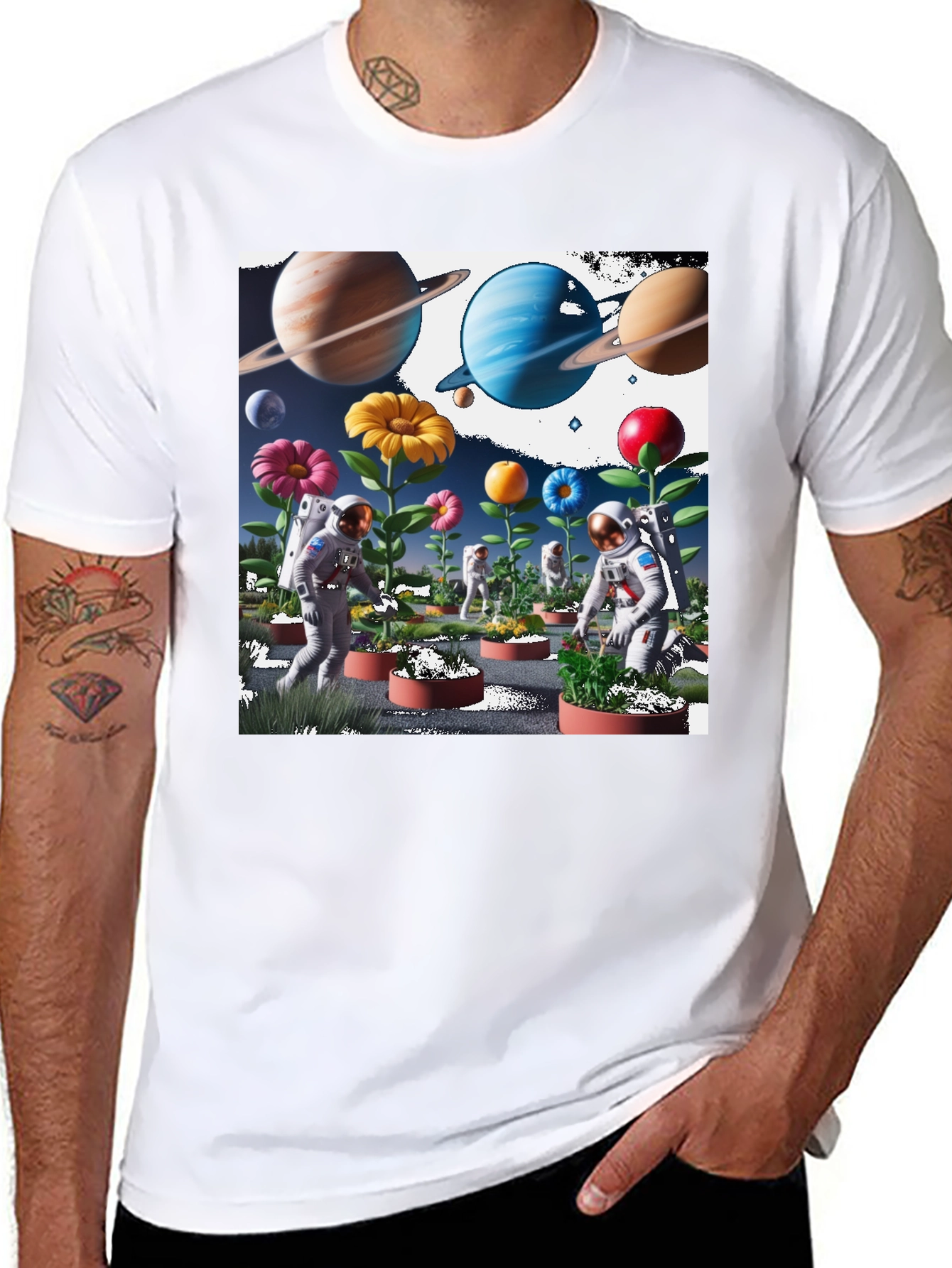 Black Astronauts Planting Flowers T-Shirt view 8