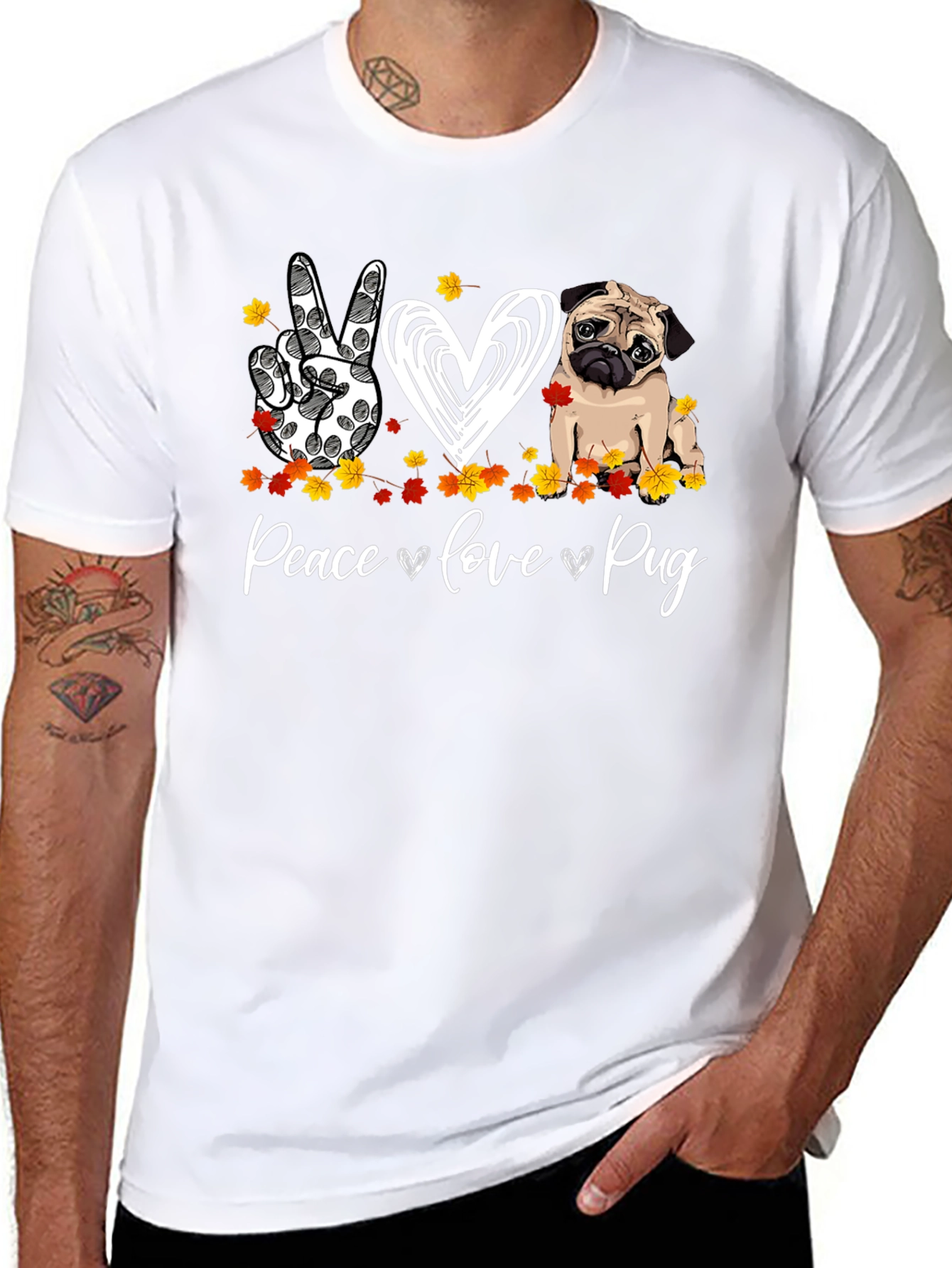 Peace Love Pug Graphic T-Shirt - 8