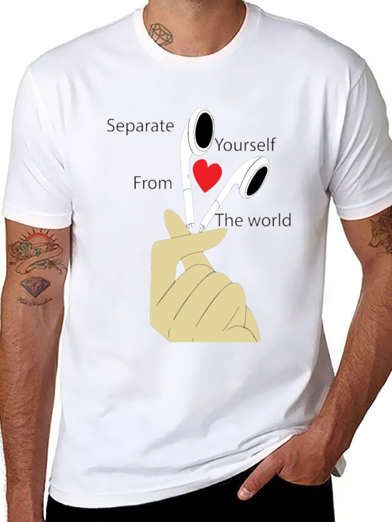 Black Heart Headphones Graphic T-Shirt - Separate Yourself view 8