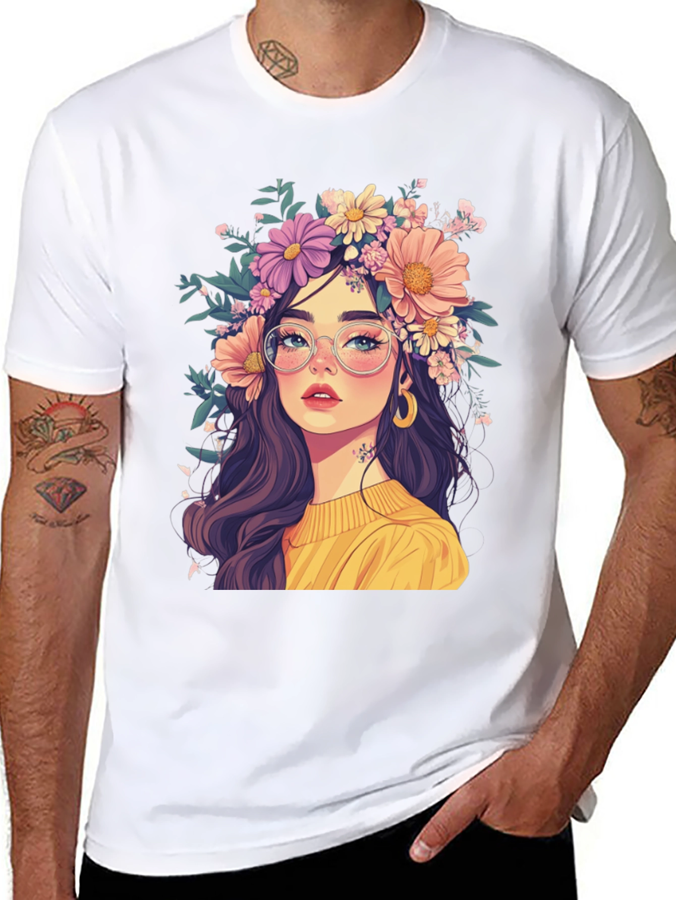 Black Floral Crown Graphic Tee - Stylish & Unique view 8