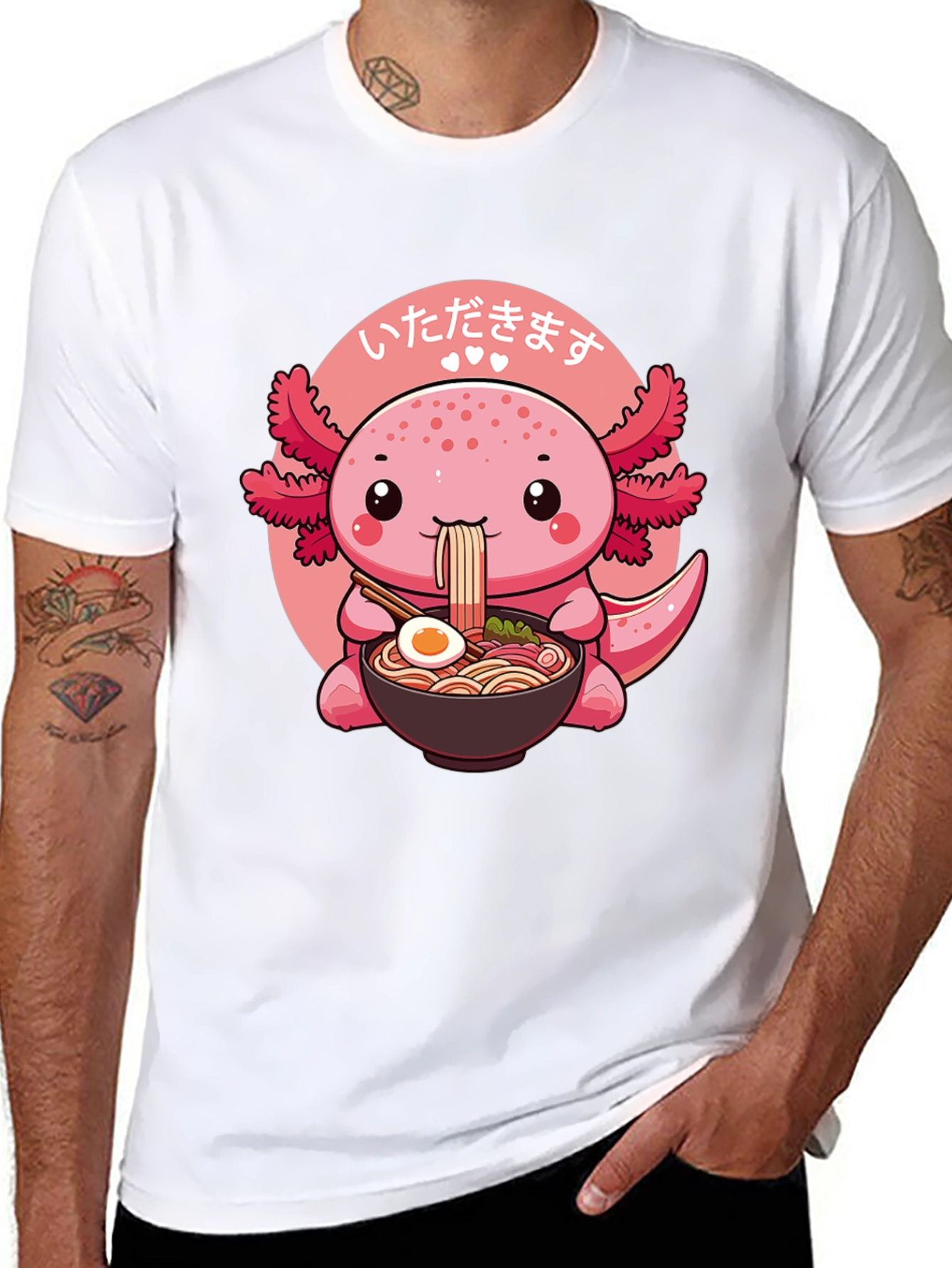 Black Cute Axolotl Ramen T-Shirt view 8
