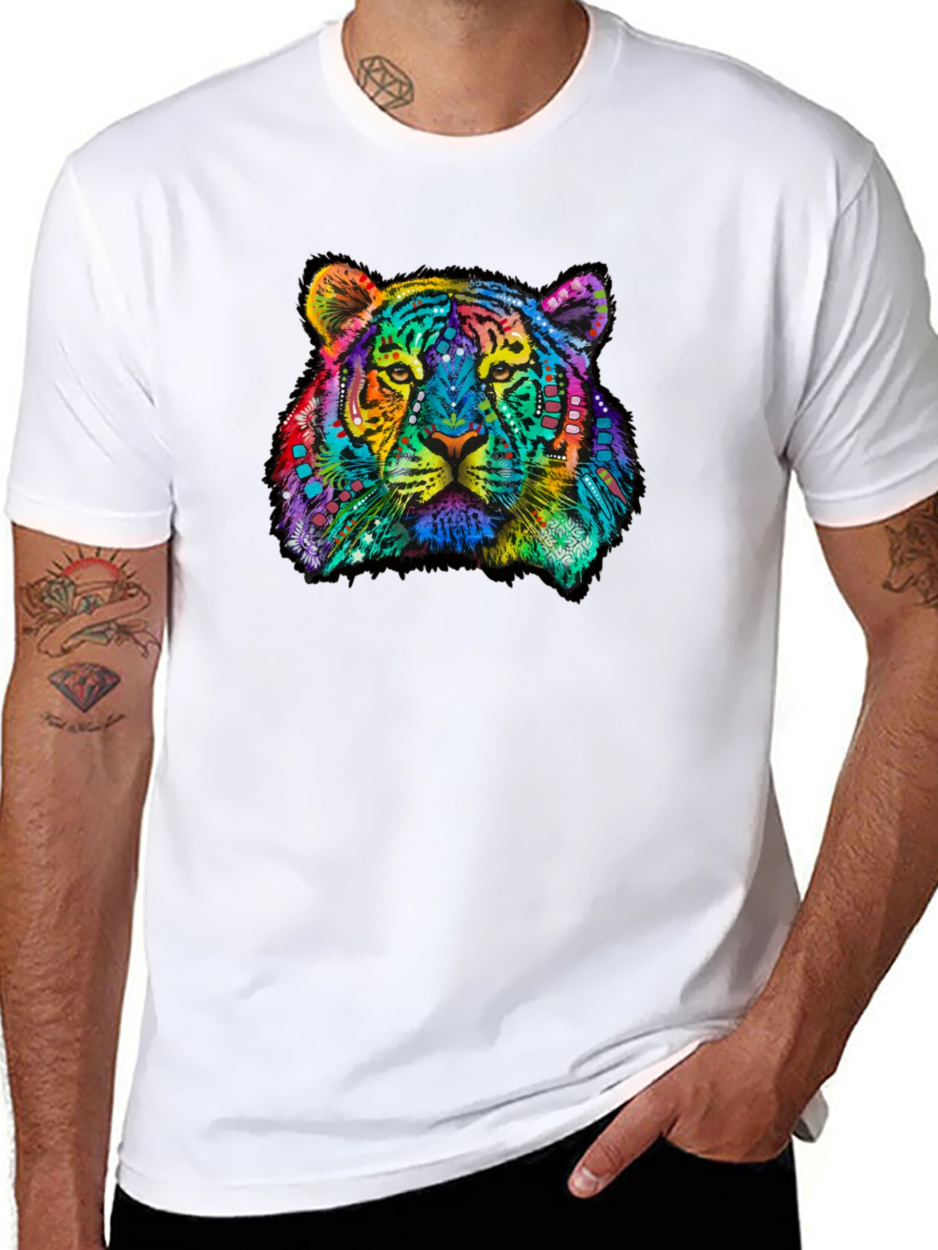 Black Vibrant Tiger Graphic Tee - Black Cotton T-Shirt view 8