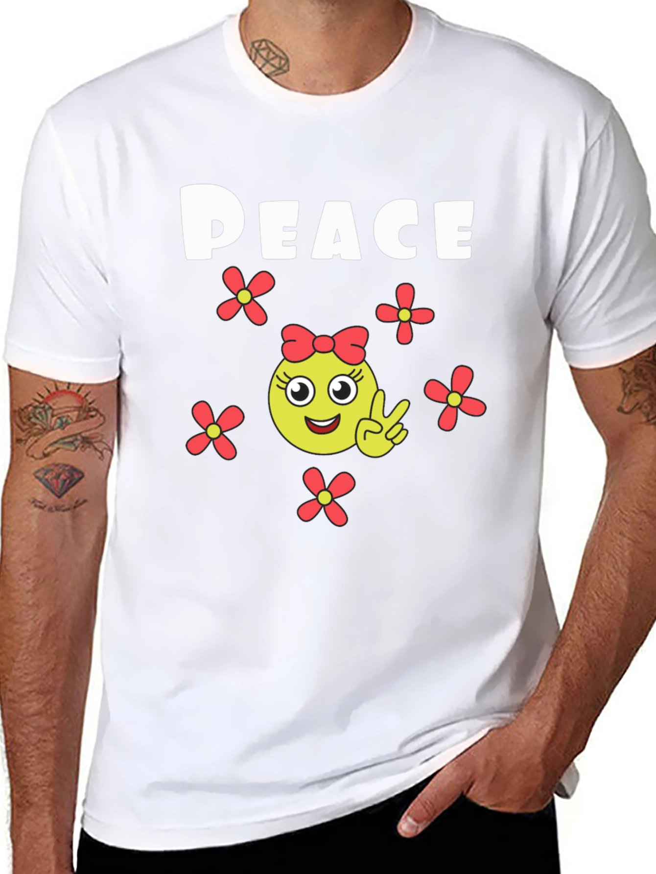 Black Peace Sign Emoji T-Shirt - Black Cotton view 8