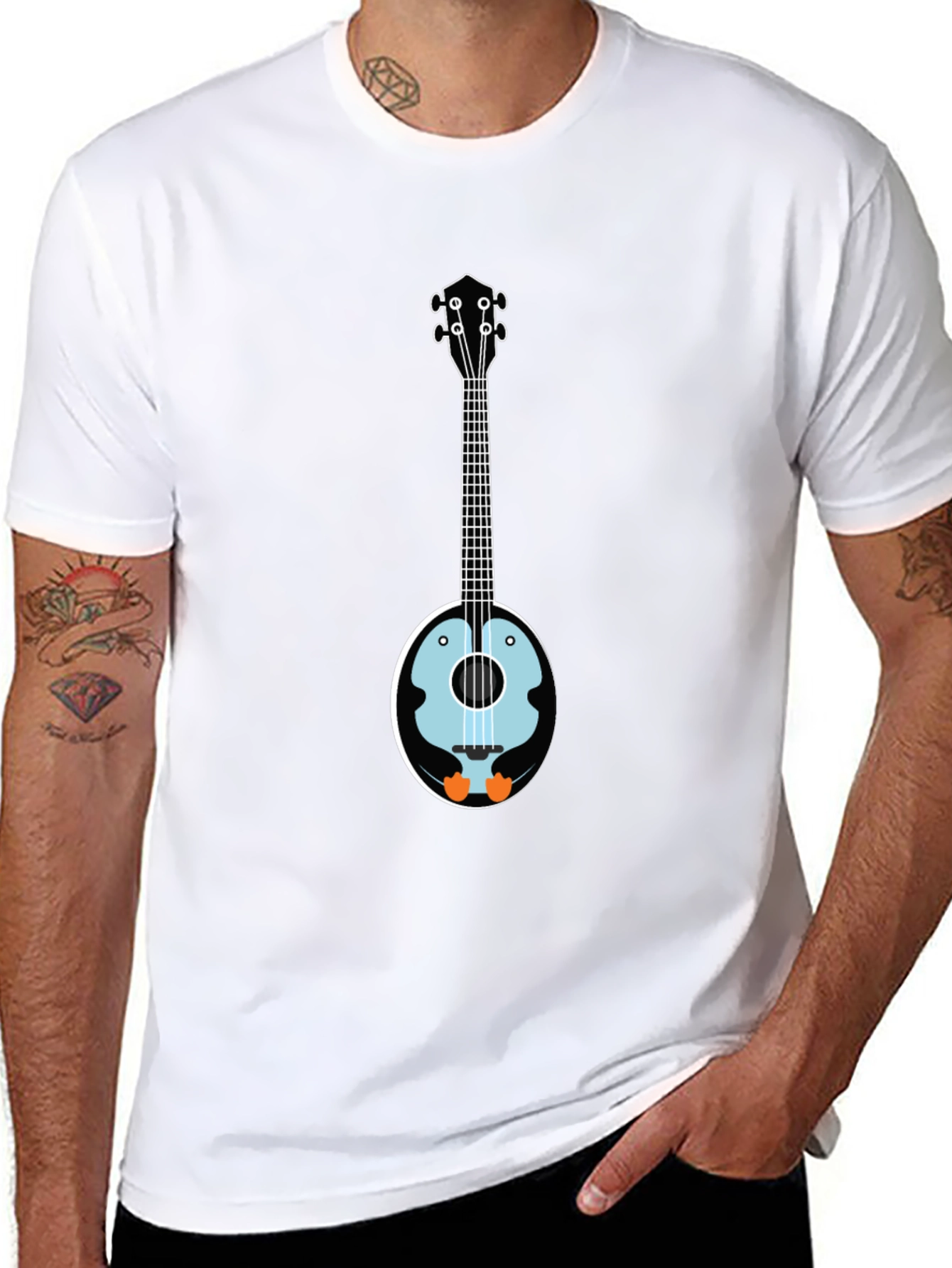 Black Penguin Banjo T-Shirt - Novelty Graphic Tee view 8