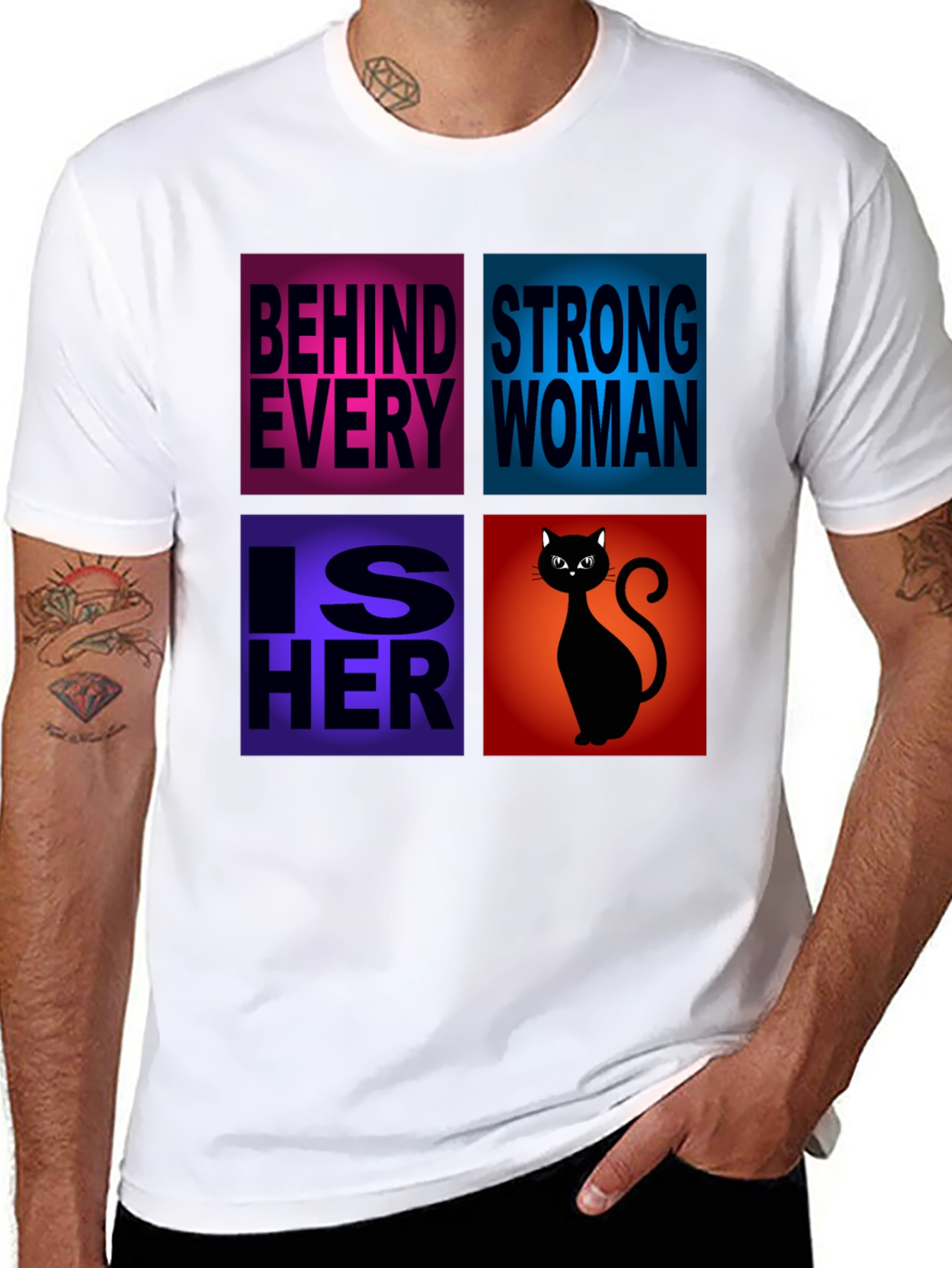 Black Behind Every Strong Woman Cat T-Shirt view 8