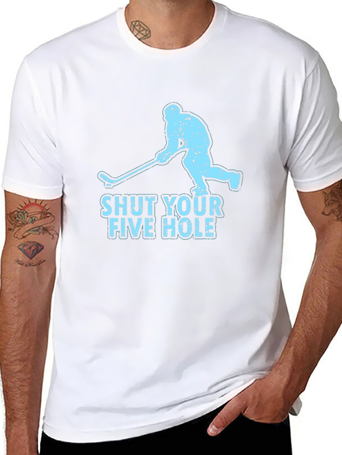 Black Shut Your Five Hole Hockey T-Shirt view 8