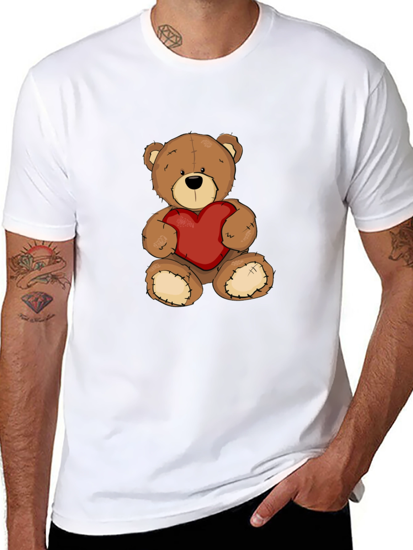 Black Teddy Bear Heart Graphic Tee - Men's Black T-Shirt view 8