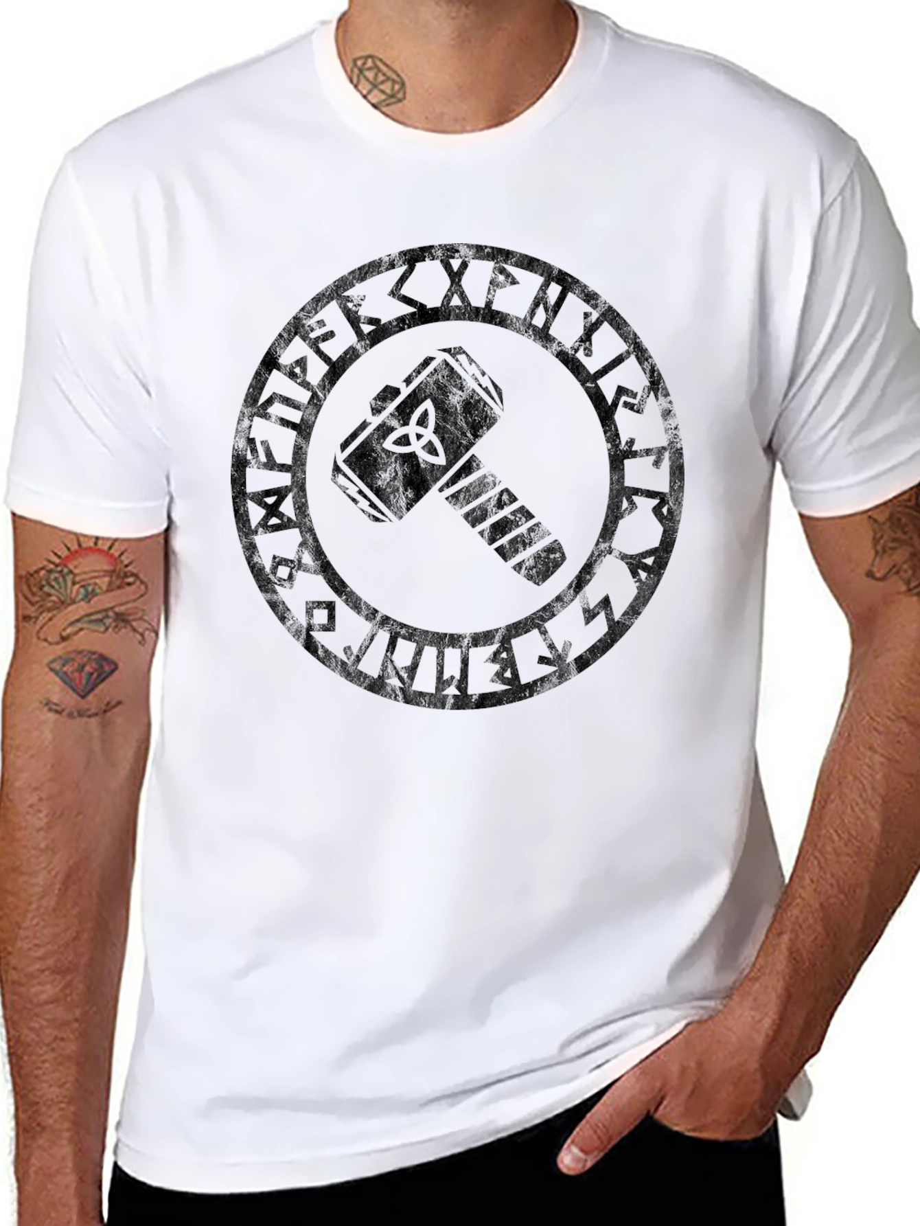 Black Thor's Hammer Black Graphic Tee view 8